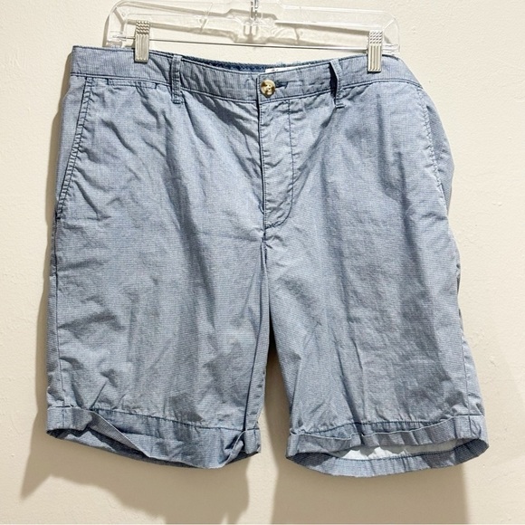 PENGUIN Men’s Blue Bird’s Eye Print Cotton Chino Shorts Pockets Logo Size 38 - Picture 1 of 7